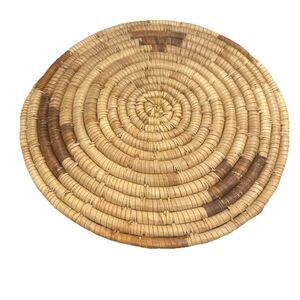 Hopi Native American Weaved Basket 12”Flat Hand Woven Coiled Brown Swirl